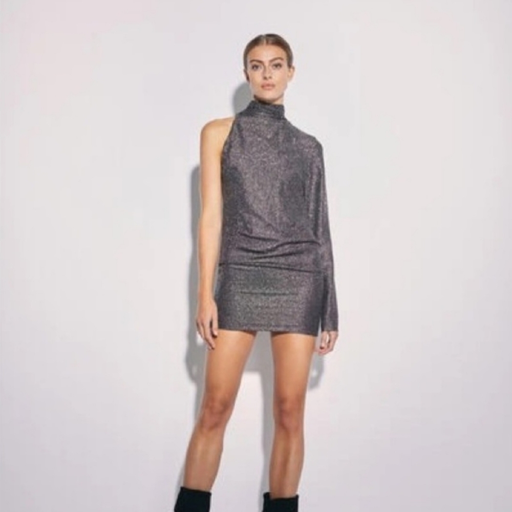 IRO Shack One Shoulder Metallic Mini Dress